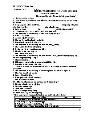 Đề kiểm tra học kỳ I môn Giáo dục công dân Lớp 6 - Năm học 2015-2016 - Trường PTDTNT Buôn Đôn